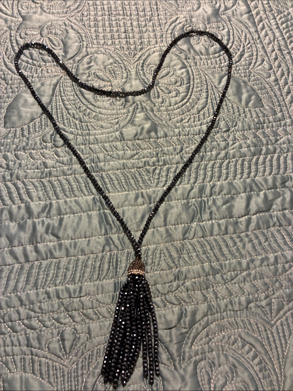 NWOT Sparkling Black Beaded Tassel Necklace - Unbranded